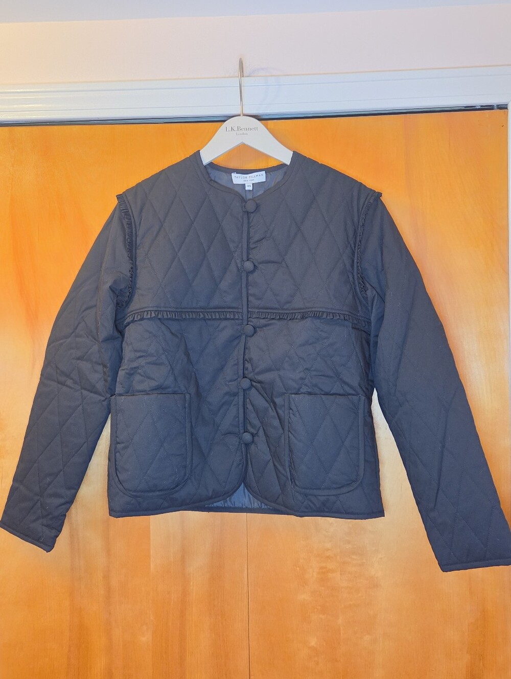 Taylor Tillman Women's Cotton Quilted Athena Jacket, Black, Ruffle, XS $245 NWT